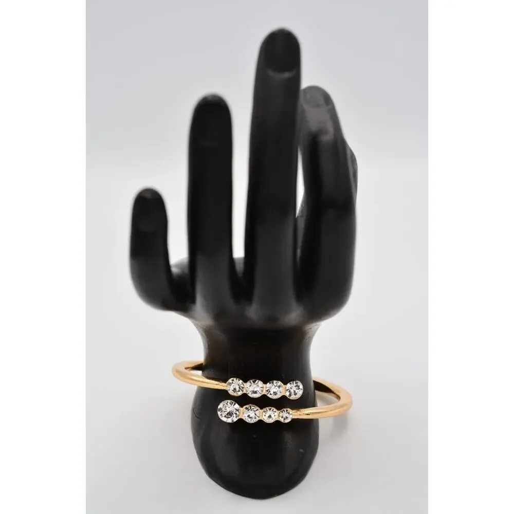 Hinged Bangle Bracelet Shiny Rhinestone Crystal Sparkling Gold Tone Bin8